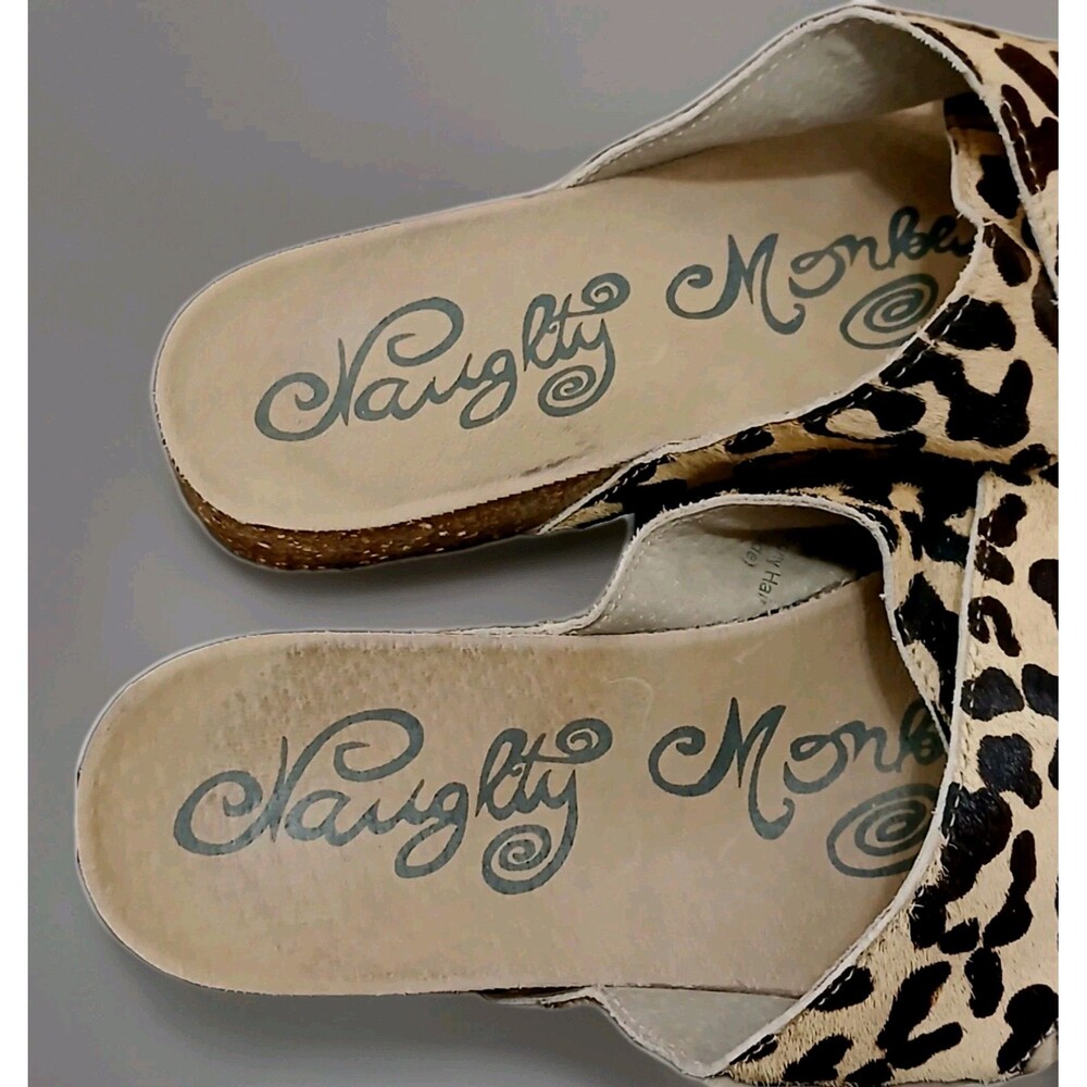 Leopard Pony Hair Sandals Womens 8.5 Criss Cross Slip On Boho - Picture 6 of 8